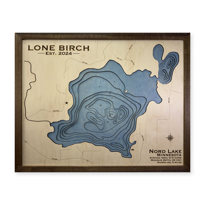 Nord Lone Birch wood map — multilayer, white background