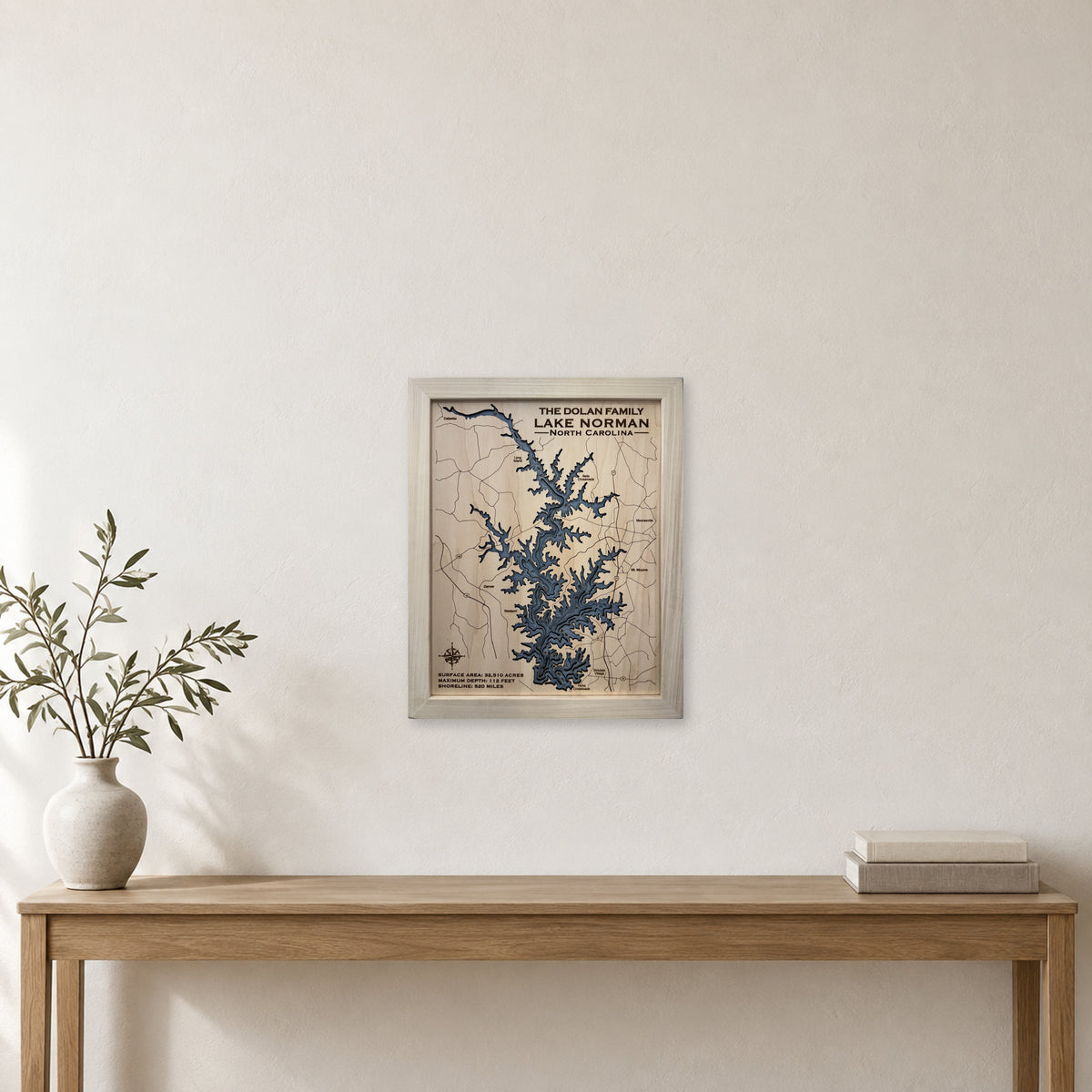 Norman Dolan wood map — multilayer, staged room mockup