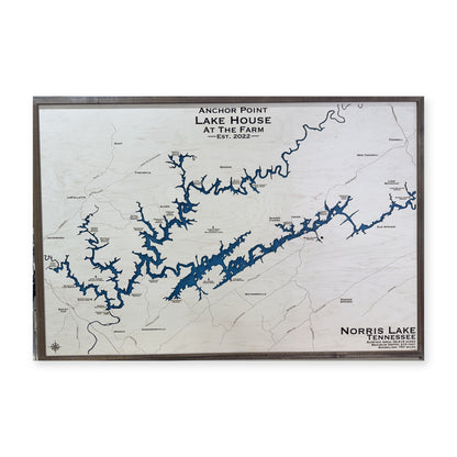 Norris Anchor Point wood map — single layer with engraved contours, white background