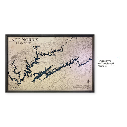 Norris Charcoal Engraved wood map — single layer with engraved contours, layer option shown