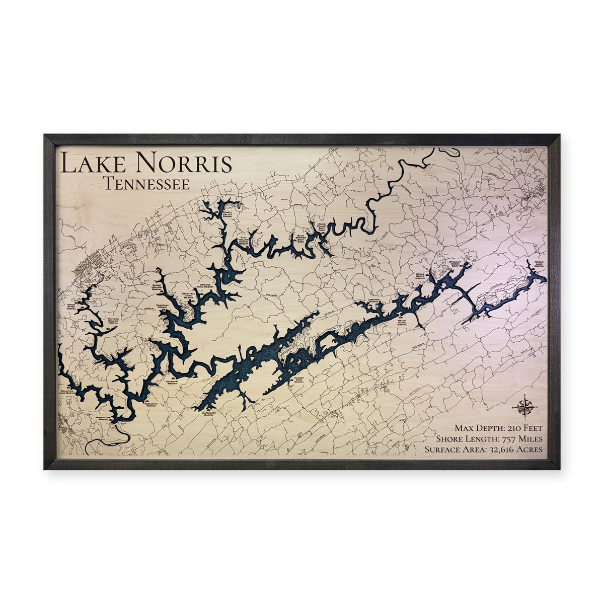 Norris Charcoal Engraved wood map — single layer with engraved contours, white background