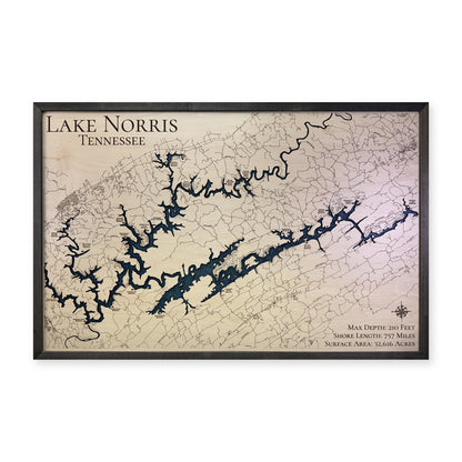 Norris Charcoal Engraved wood map — single layer with engraved contours, white background