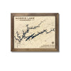 Small Norris Lake map with a walnut brown frame. 