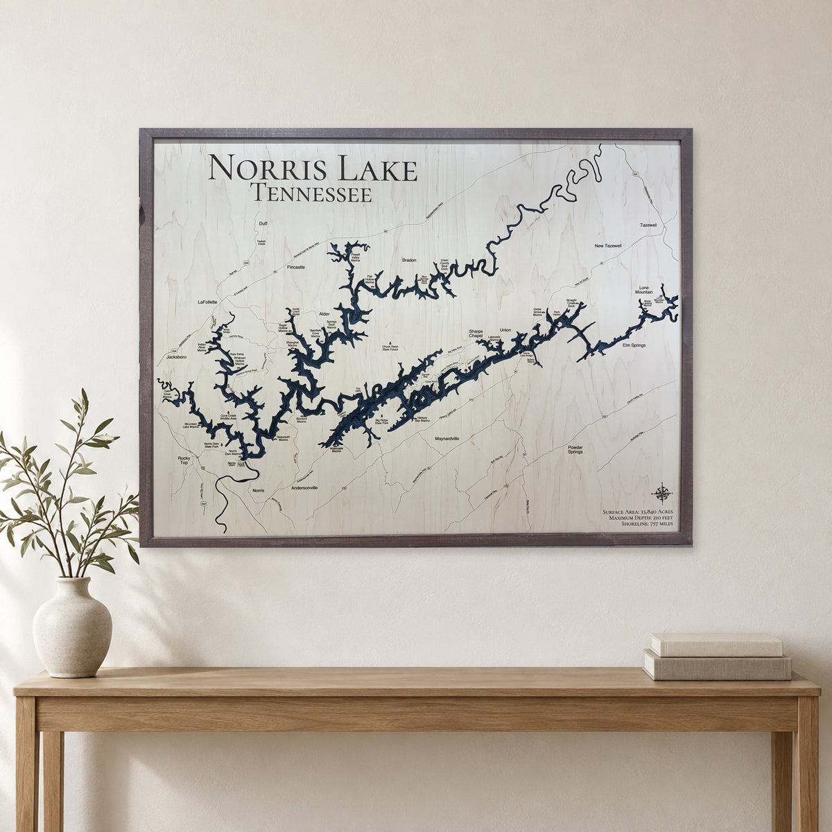 Norris Lake, TN, Wood Map — multilayer example, staged room mockup