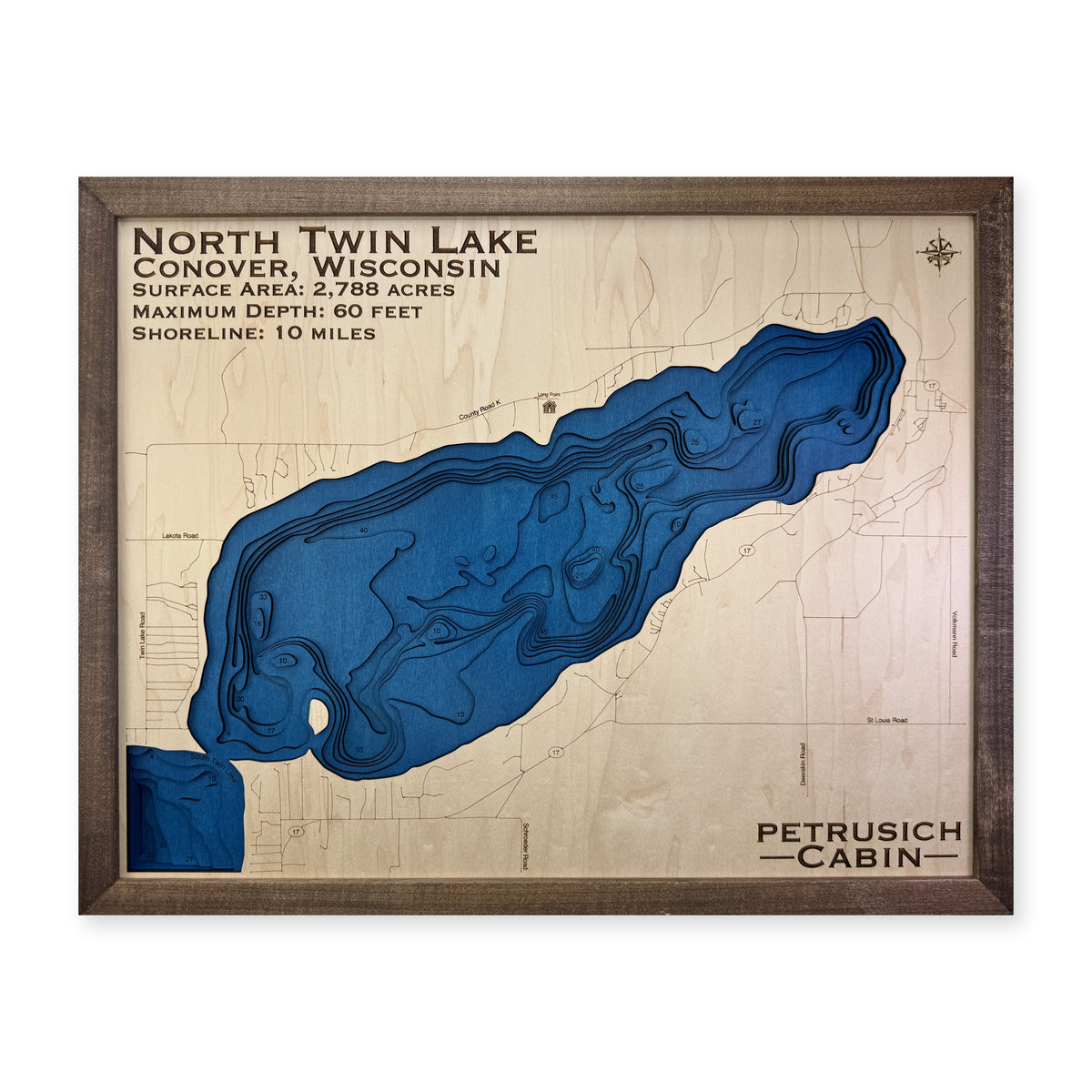 North Twin Petrusich wood map — multilayer, white background