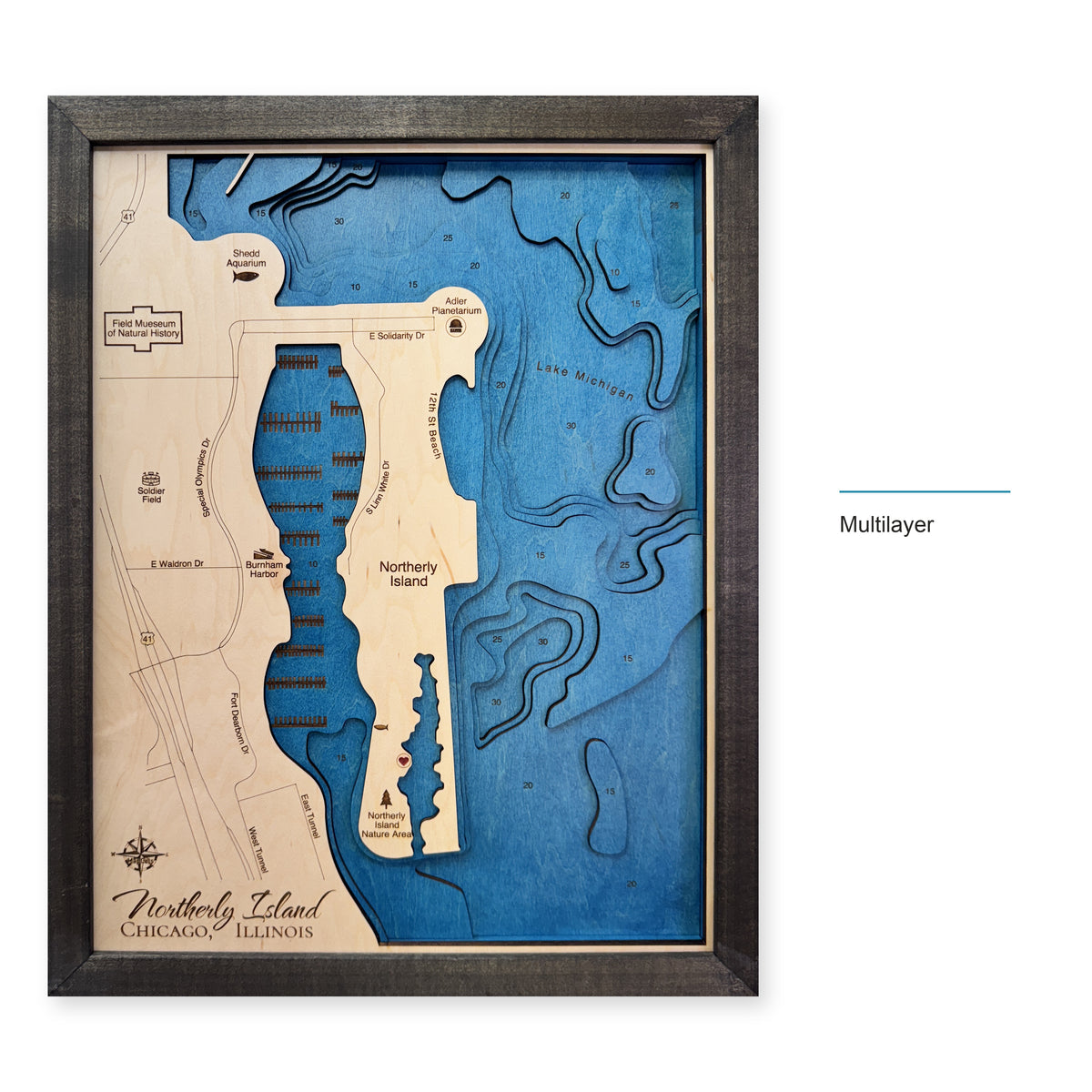 Northerly Island wood map — multilayer, layer option shown