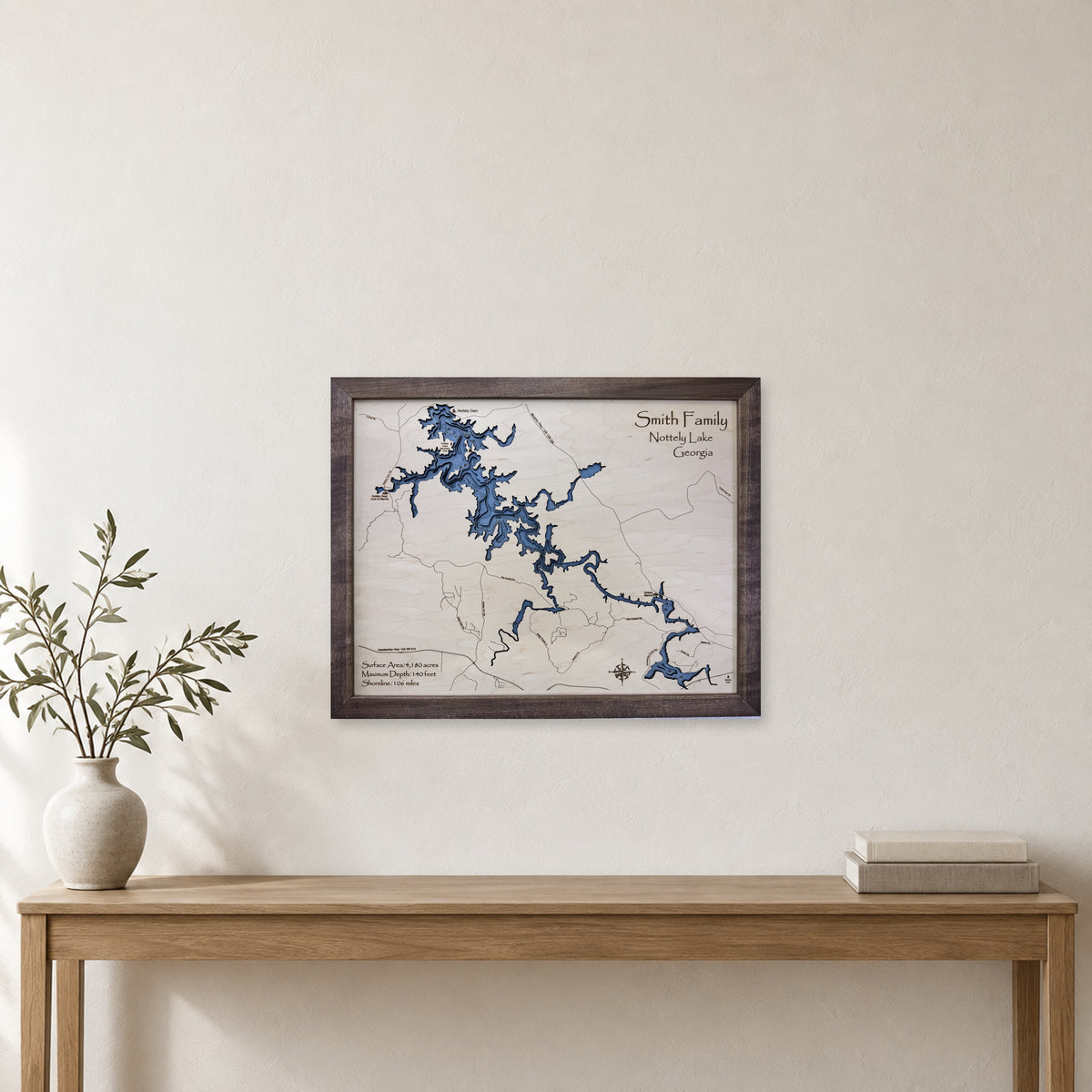 Nottely Smith wood map — multilayer, staged room mockup