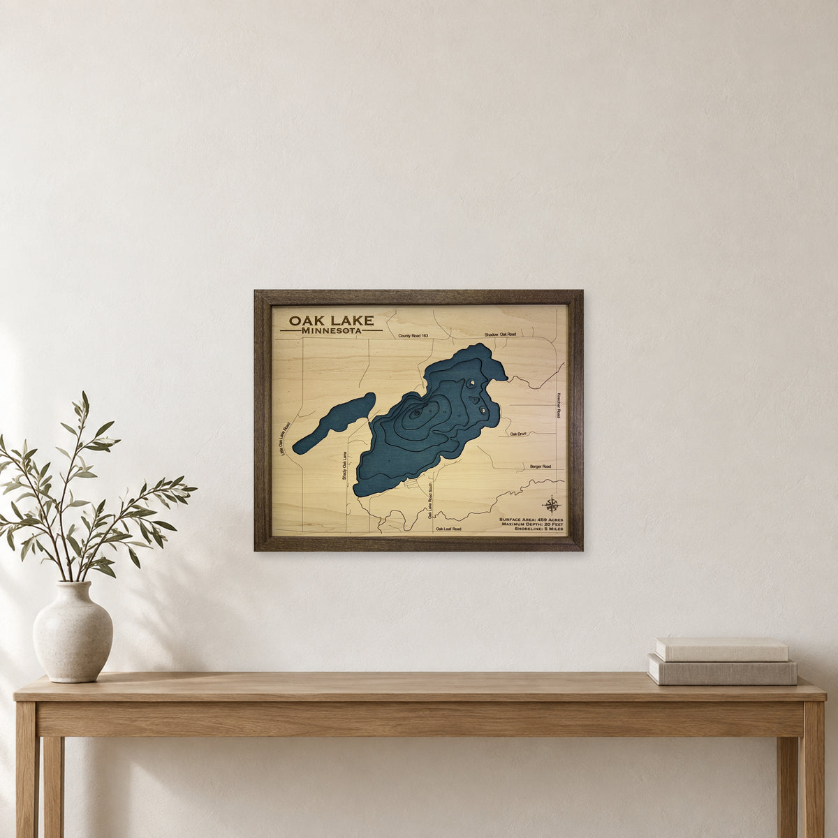 Oak Minnesota wood map — multilayer, staged room mockup