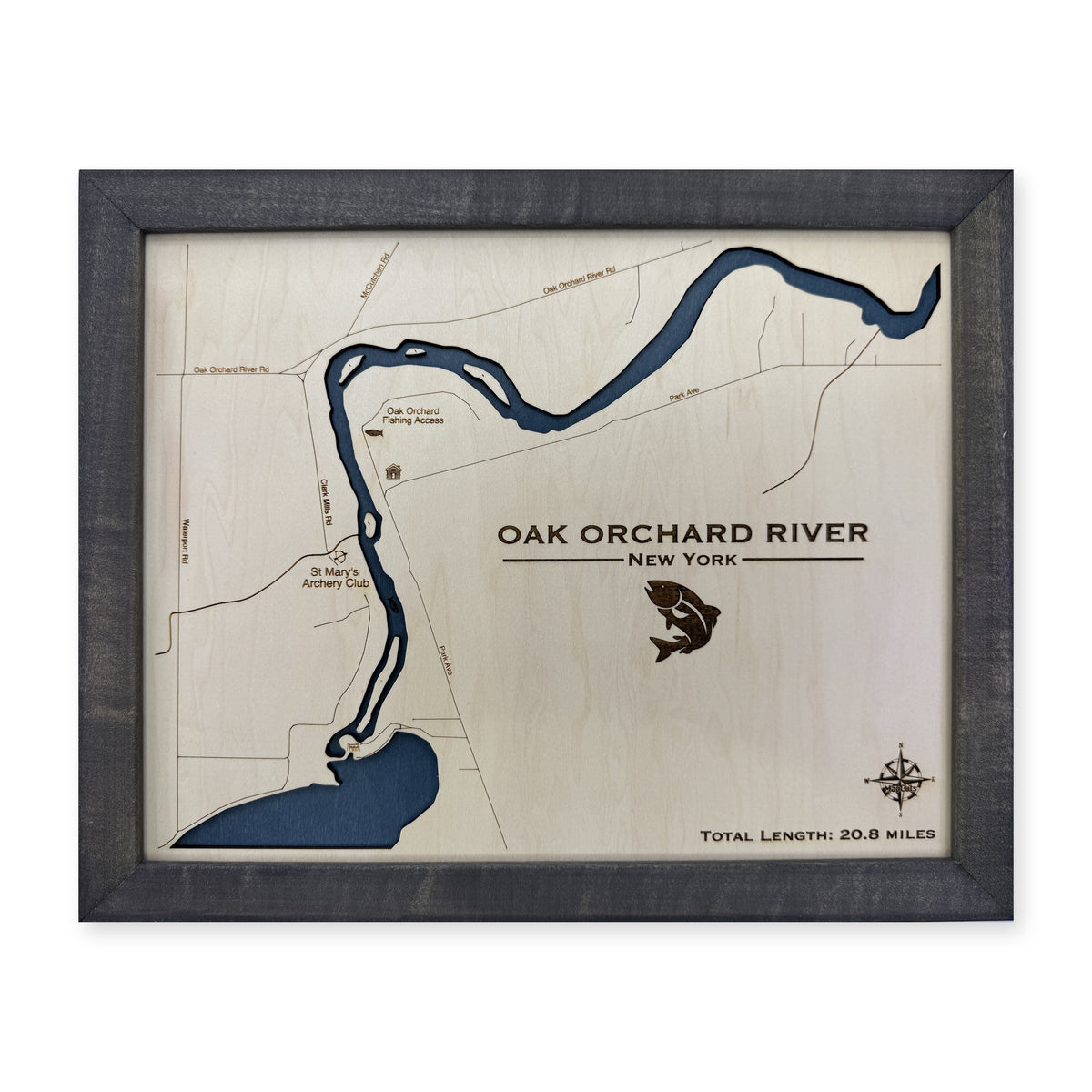 Oak Orchard River wood map — single layer, white background