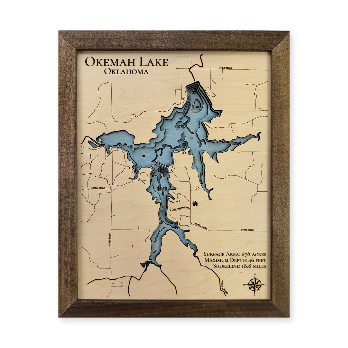 Okemah Lake wood map — multilayer, white background