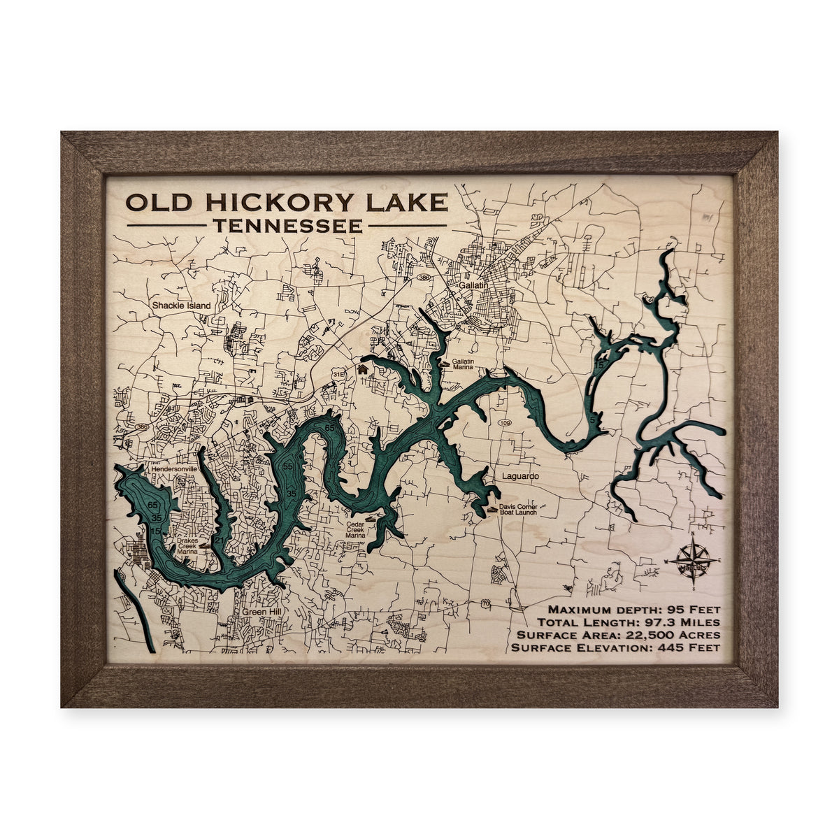 Old Hickory Green wood map — single layer with engraved contours, white background