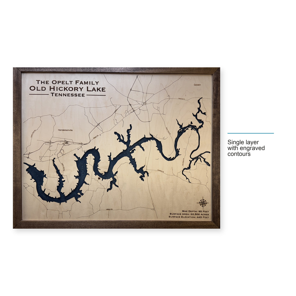 Old Hickory Opelt wood map — single layer with engraved contours, layer option shown