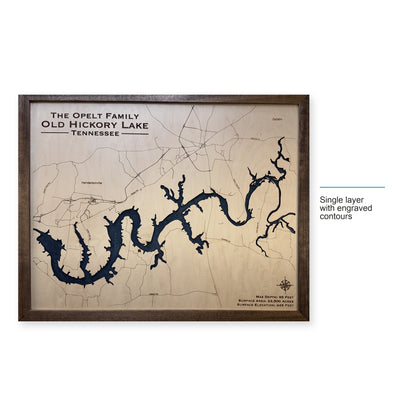 Old Hickory Opelt wood map — single layer with engraved contours, layer option shown