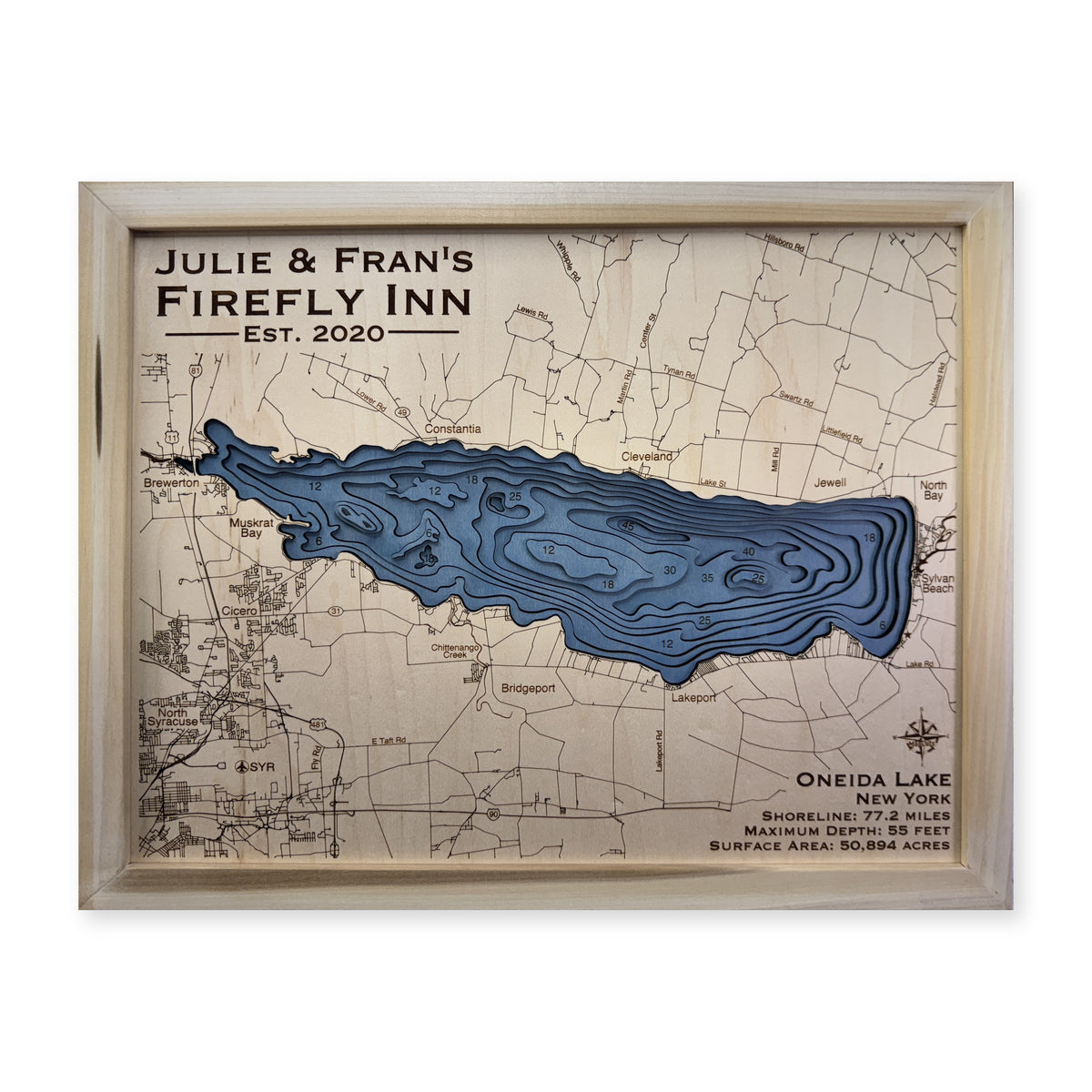 Oneida Firefly wood map — multilayer, white background