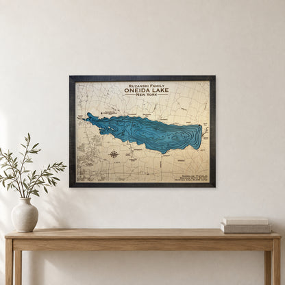 Oneida Ruzanski wood map — multilayer, staged room mockup