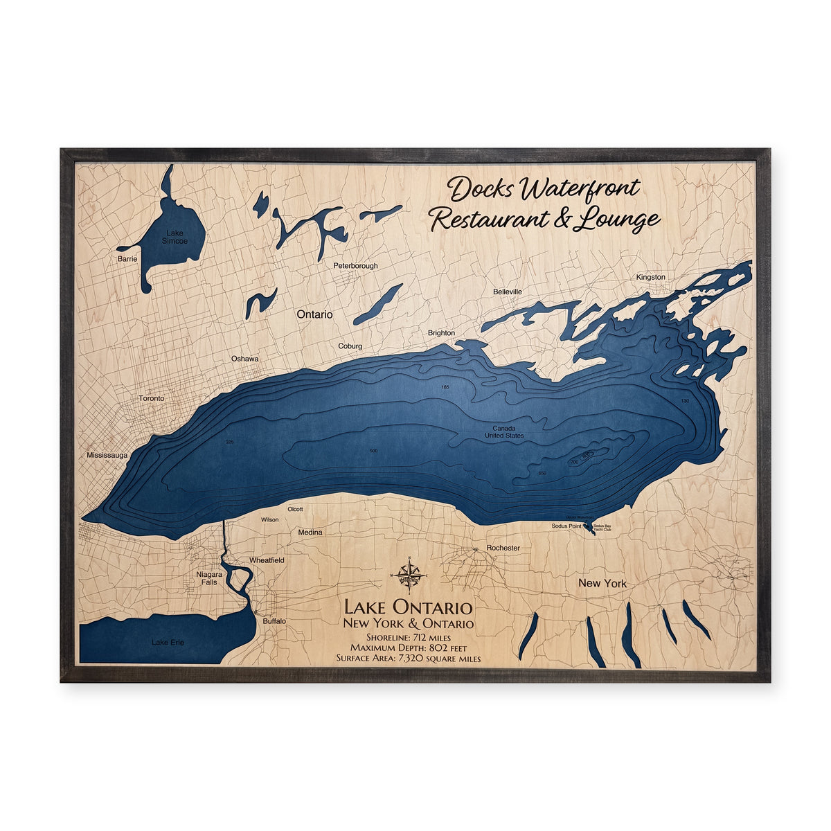Ontario Docks Waterfront wood map — multilayer, white background