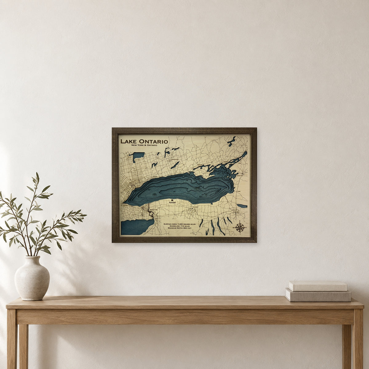 Ontario Kondakova wood map — multilayer, staged room mockup