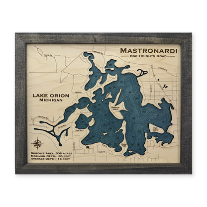 Orion Mastronardi wood map — single layer with engraved contours, white background