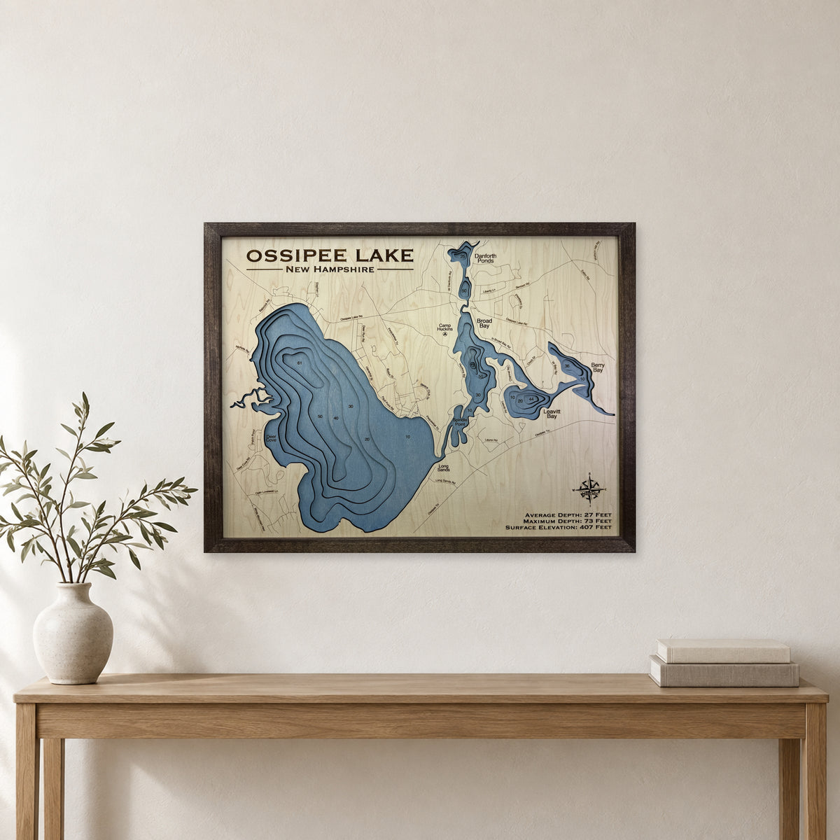 Ossipee Clapp wood map — multilayer, staged room mockup