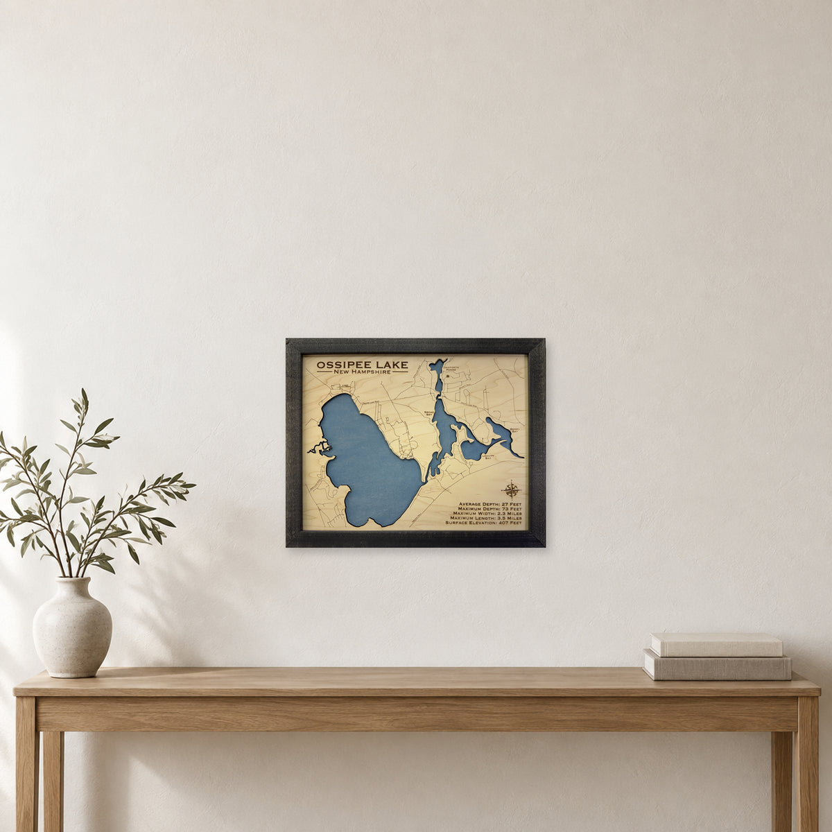 Ossipee Single wood map — single layer, staged room mockup
