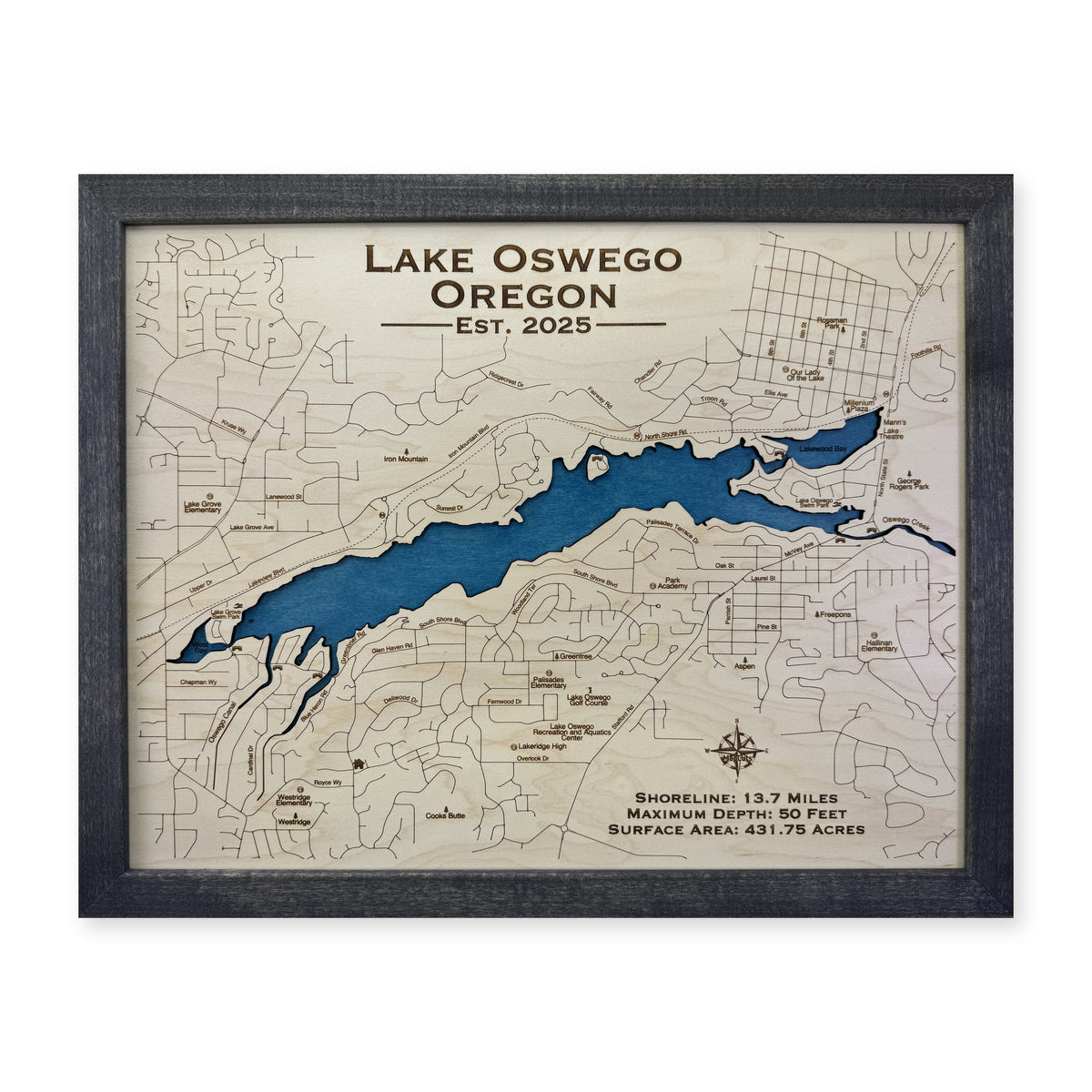 Oswego Finch wood map — single layer, white background
