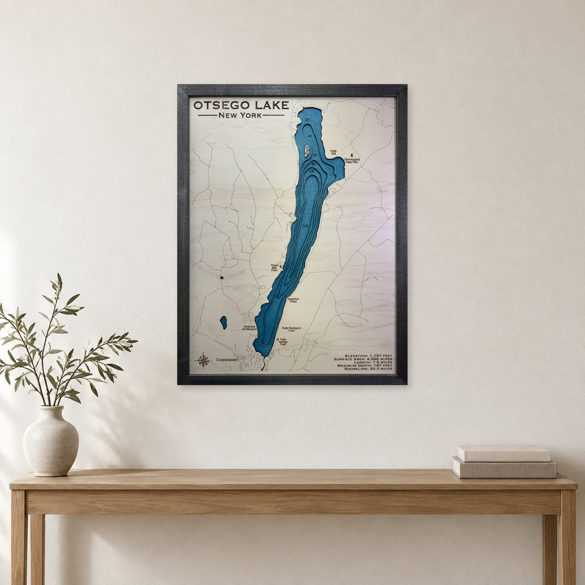 Otsego Multi wood map — multilayer, staged room mockup