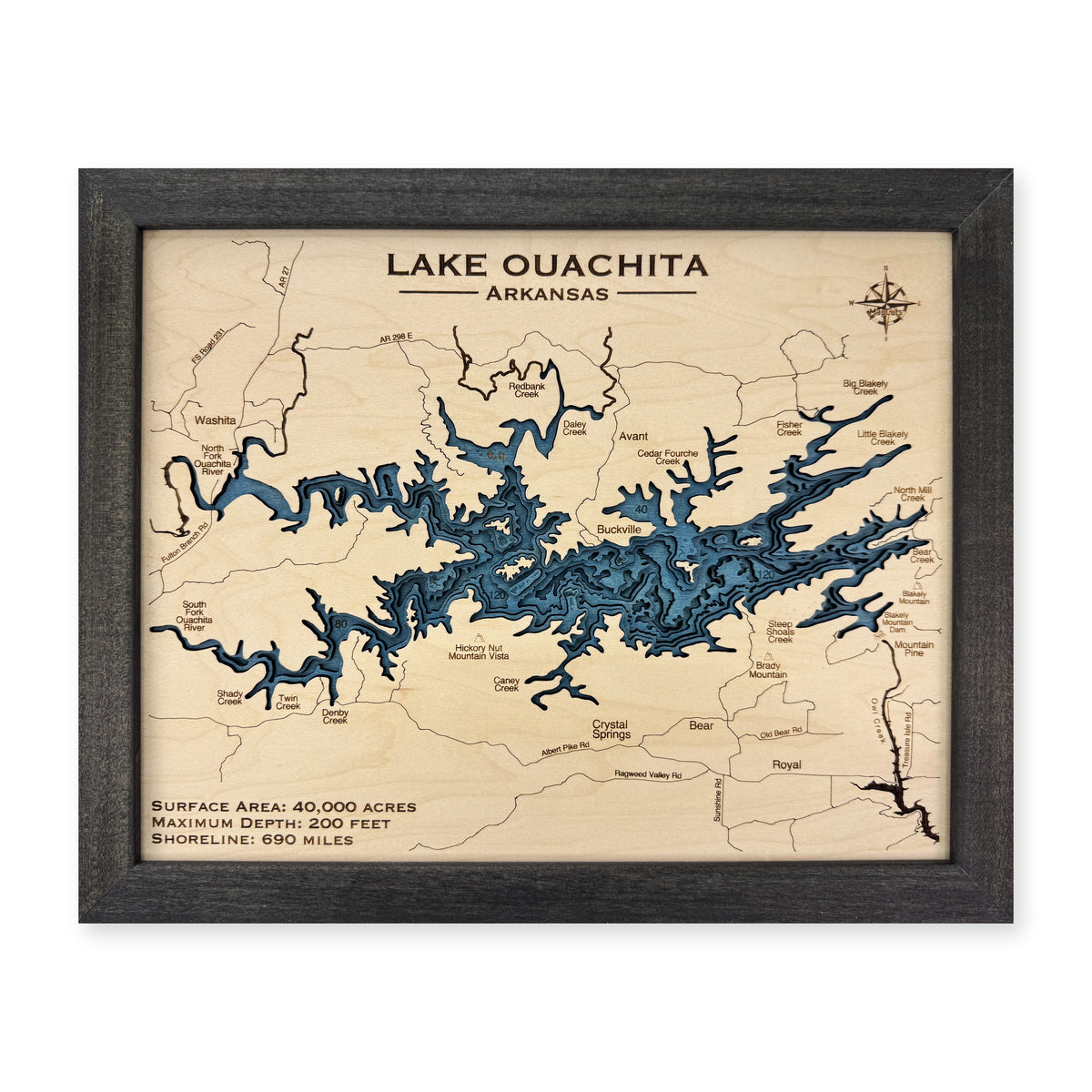 Ouachita Charcoal wood map — multilayer, white background