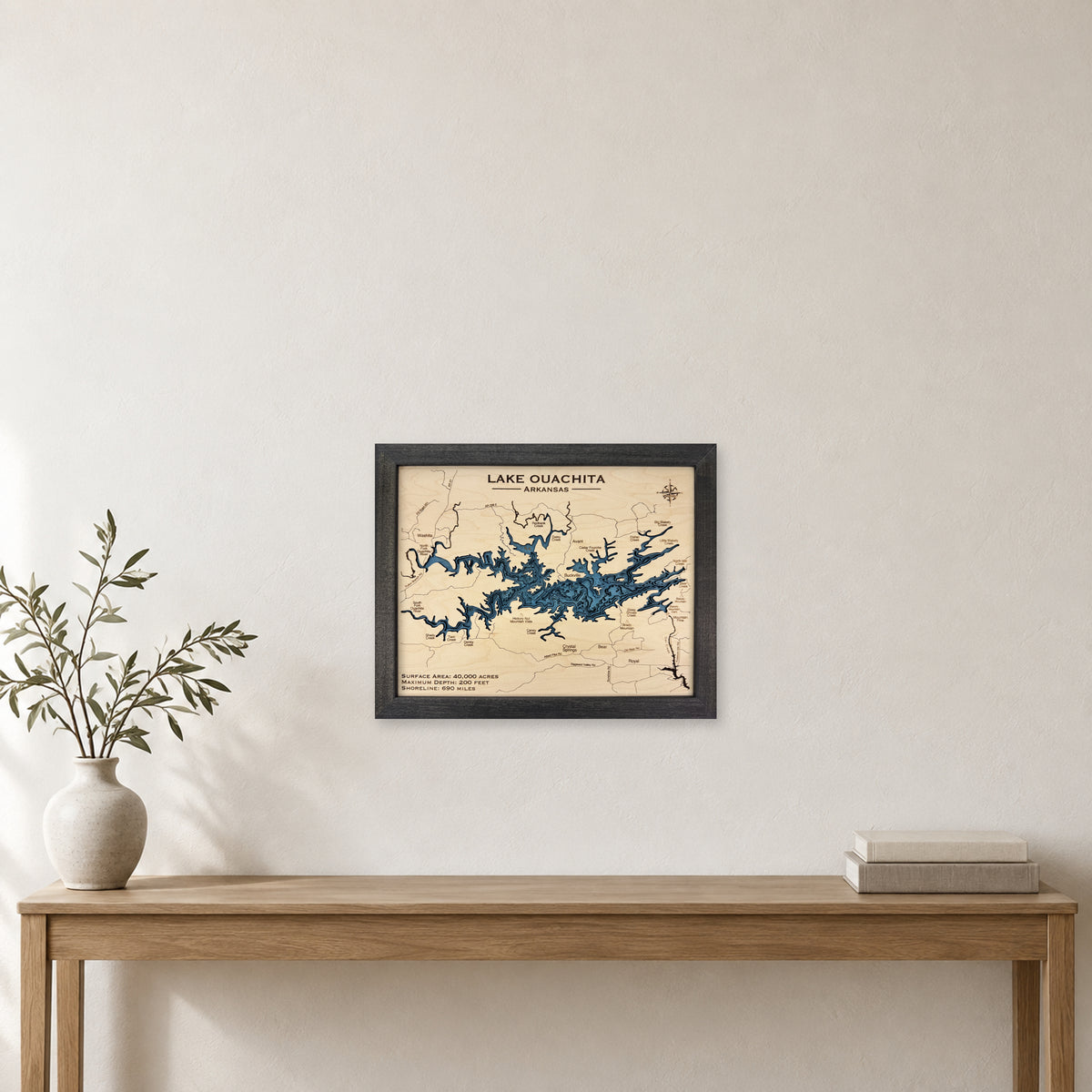 Ouachita Charcoal wood map — multilayer, staged room mockup