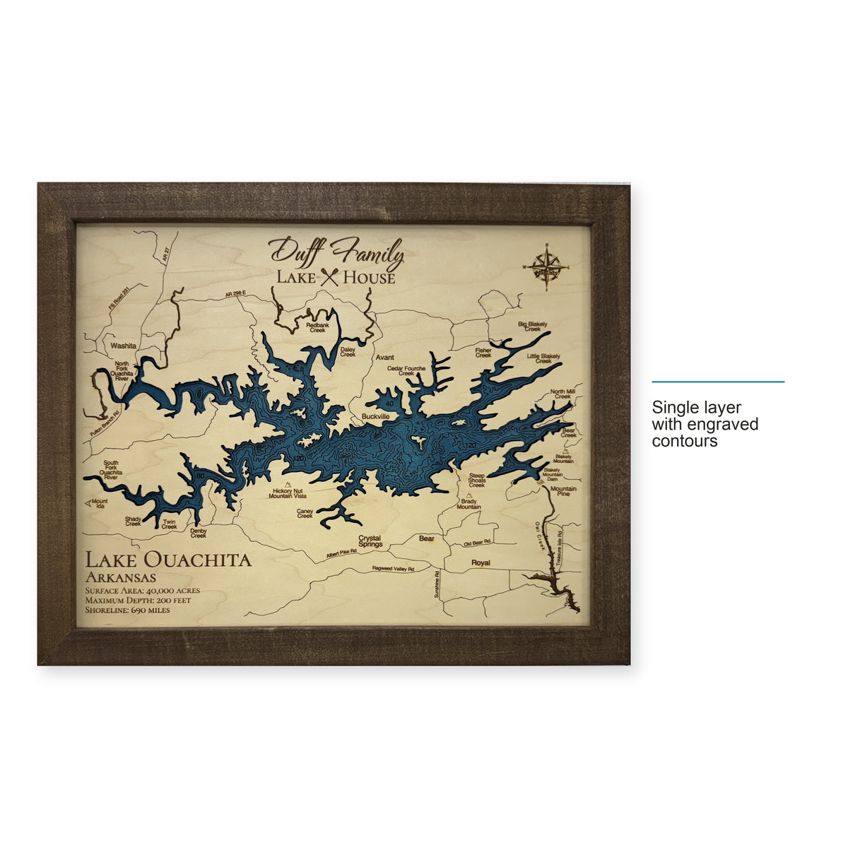 Ouachita Duff wood map — single layer with engraved contours, layer option shown