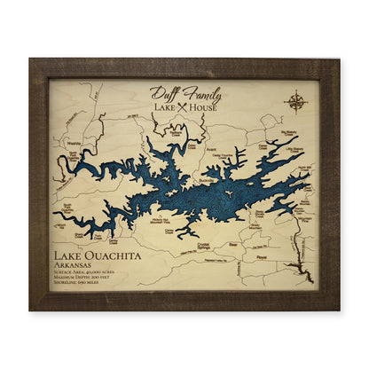 Ouachita Duff wood map — single layer with engraved contours, white background