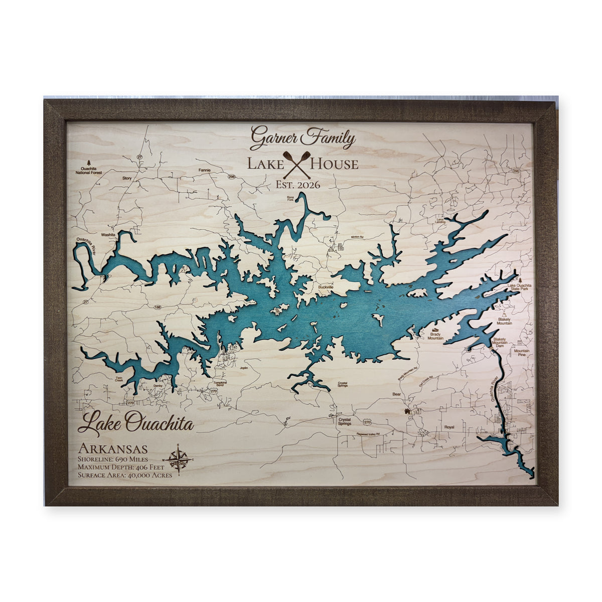 Ouachita Garner wood map — single layer, white background