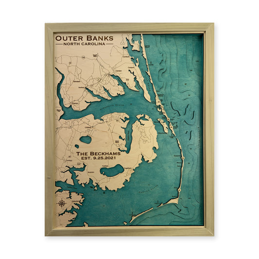 Outer Banks, North Carolina, Coastline Map — multilayer example, on a white background