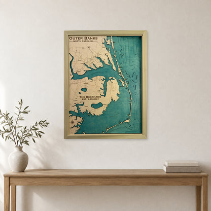 Outer Banks, North Carolina, Coastline Map — multilayer example, staged room mockup