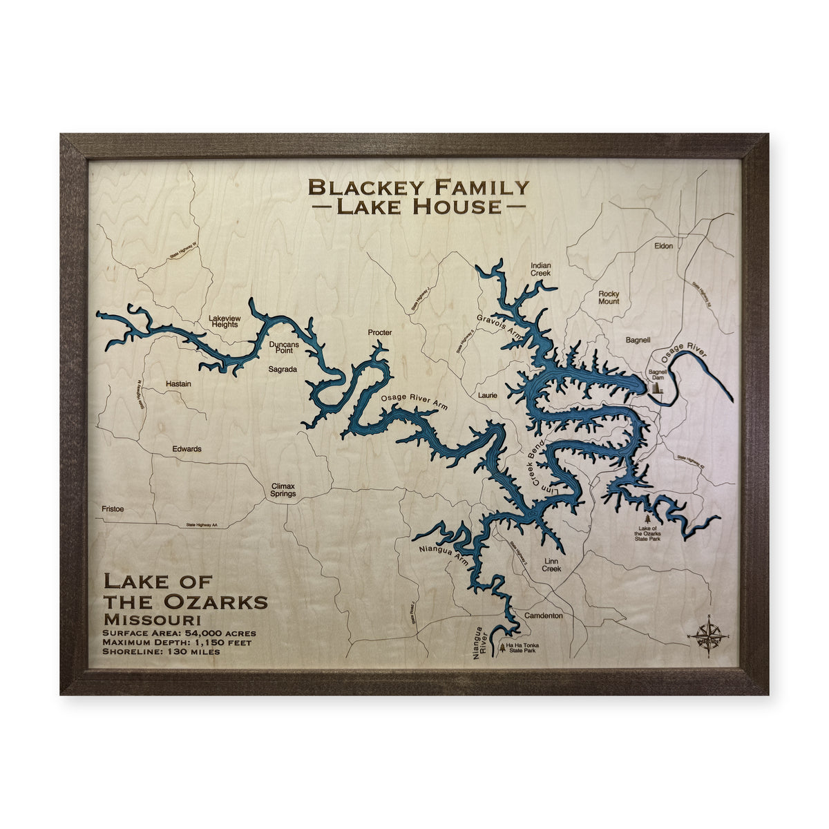 Ozarks Blackey wood map — single layer with engraved contours, white background