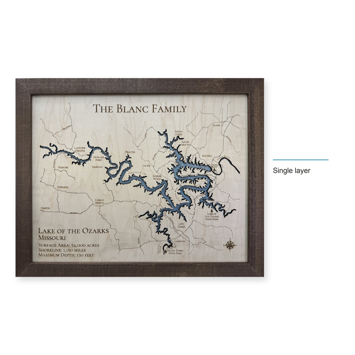 Ozarks Blanc wood map — single layer, layer option shown