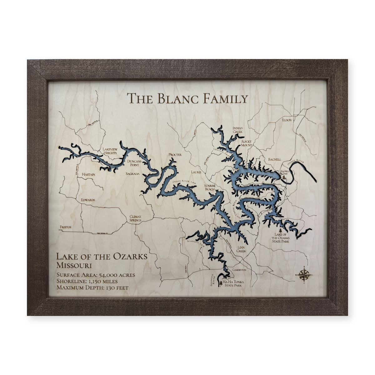 Ozarks Blanc wood map — single layer, white background
