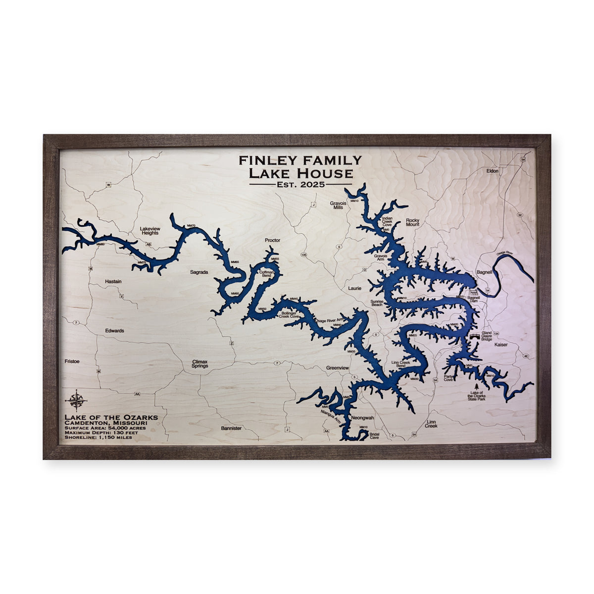 Ozarks Finley wood map — single layer, white background