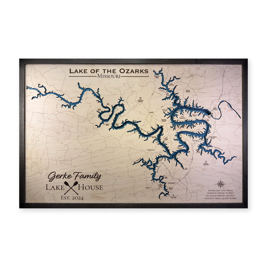 Lake of the Ozarks Wood Map — multilayer example, on a white background