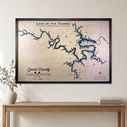 Lake of the Ozarks Wood Map — multilayer example, staged room mockup