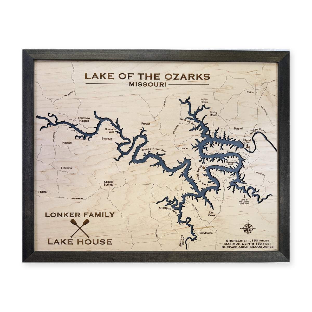 Ozarks Lonker wood map — single layer, white background