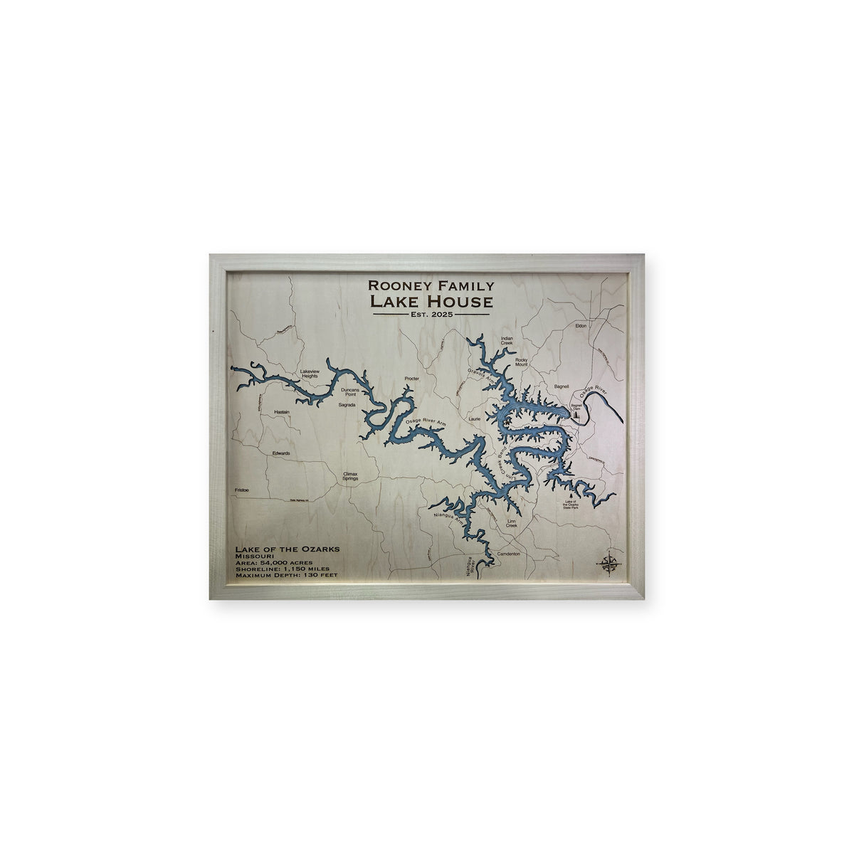 Ozarks Rooney wood map — single layer with engraved contours, white background