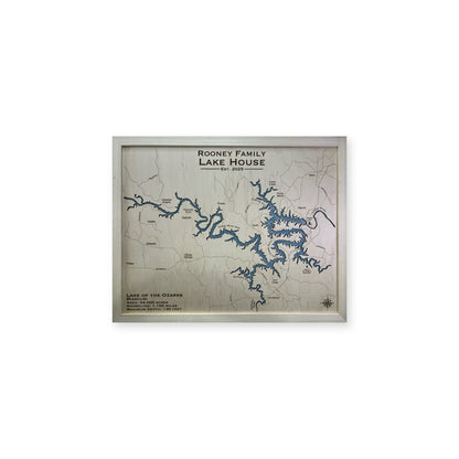 Ozarks Rooney wood map — single layer with engraved contours, white background