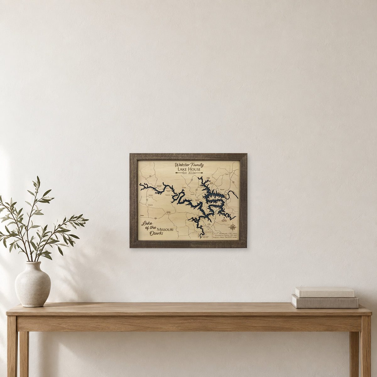 Ozarks Webster wood map — single layer, staged room mockup