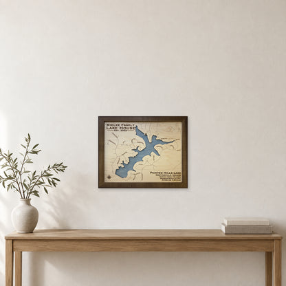 Painted Hills Lake wood map — single layer, staged room mockup