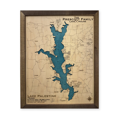 Palestine Prescott wood map — single layer with engraved contours, white background