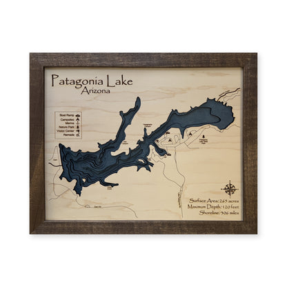 Patagonia Lake wood map — multilayer, white background