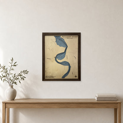 Patuxent River wood map — multilayer, staged room mockup