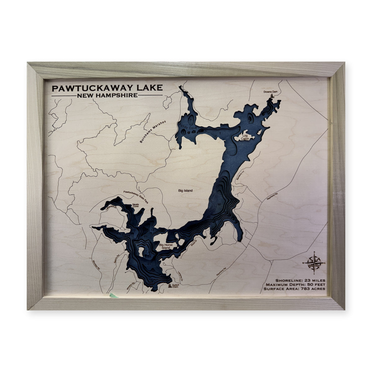 Pawtuckaway Natural Multi wood map — multilayer, white background