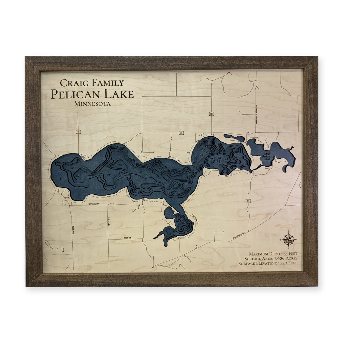 Pelican Lake Craig wood map — multilayer, white background