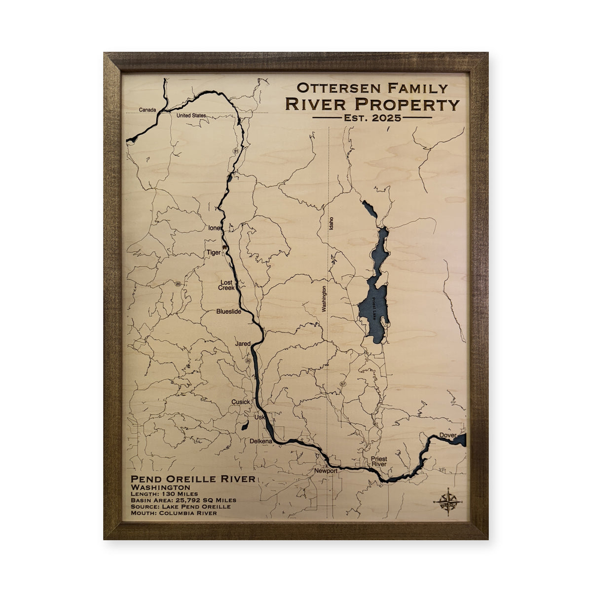 Pend Oreille Ottersen wood map — single layer, white background